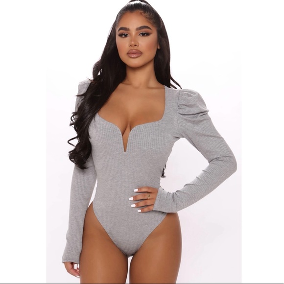Fashion Nova Tops - Heather Grey Bodysuit NWT